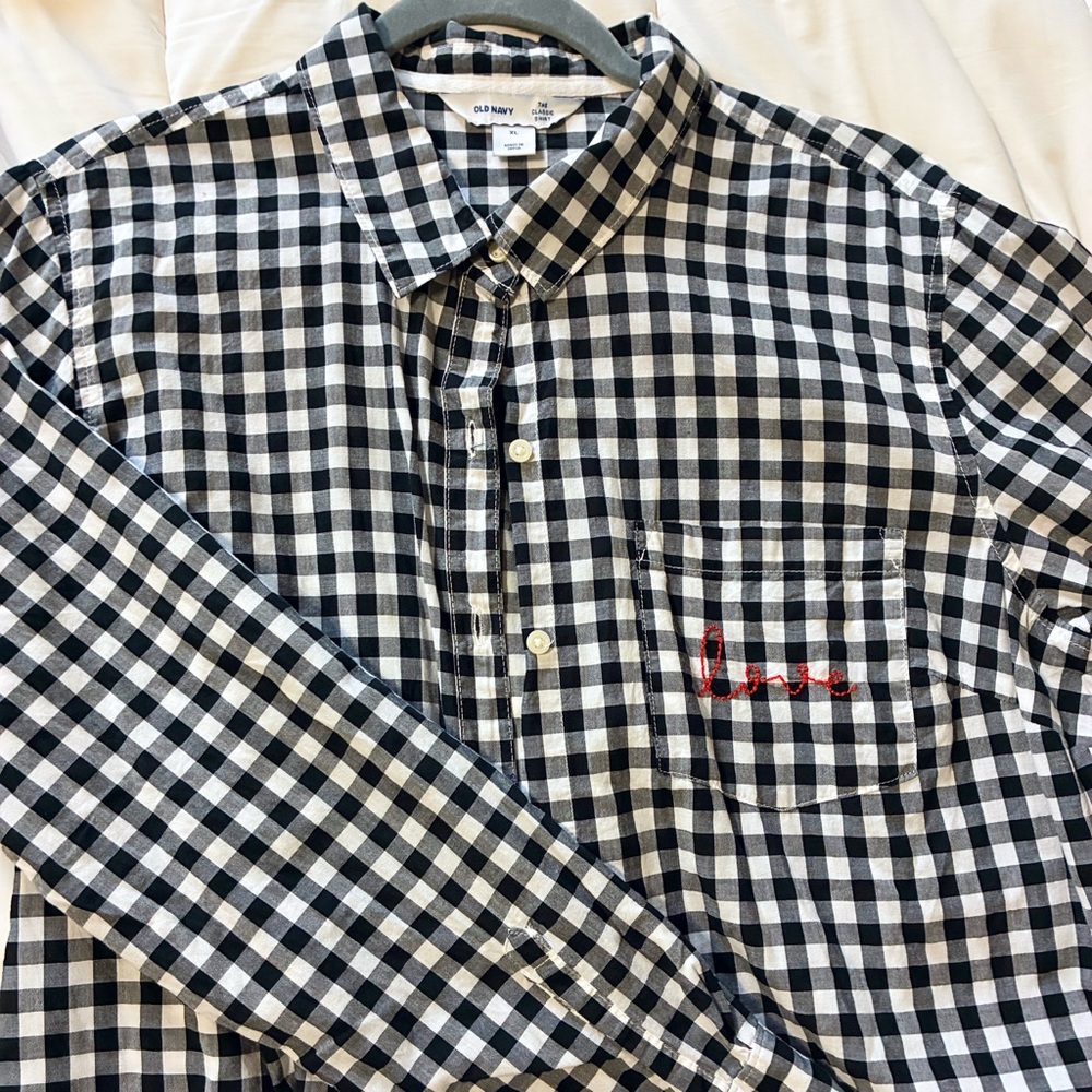 Old Navy, Navy/White Gingham Women's Shirt
